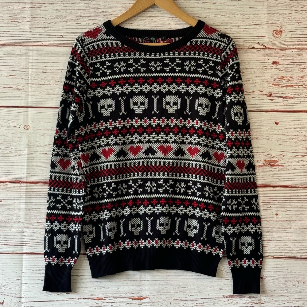 NWT Dolls Kill Too Fast Skull Hearts Sweater Sz S - Picture 5 of 11